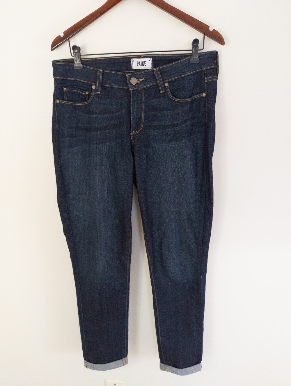 PAIGE Kylie Crop Jeans Dark Wash Cuffed Slim Skinny Size 30